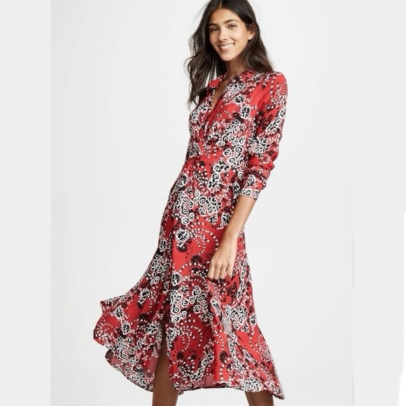 Free People | Shirt Dress | Red printed | Tough Love | Maxi | Size 12 | Boho - Picture 11 of 11